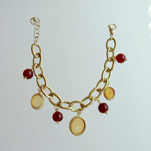 Gold Intaglios and Carnelian Charm Bracelet with Adjustable Clasp - Piedmont Bracelet