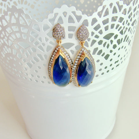 12 Days  of Christmas - Blue Hydroquartz w White Topaz Posts -  Blue Hydro Quartz Earrings