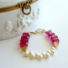 #1 Valentina III Bracelet - Raspberry Hydro Quartz Pearls Filigree Hearts