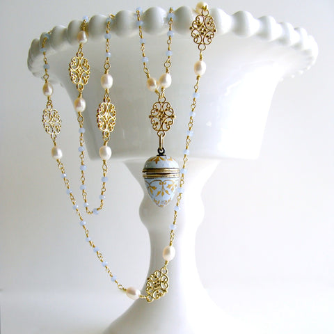 #2 Brezza Dolce III Necklace - Enamel Egg Vinaigrette Chalcedony Pearls
