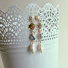 Watermelon Tourmaline Slices Flameball & Cultured Pearl Post Earrings - Aleksandra Earrings