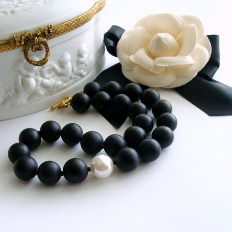 12 Days of Christmas - Matte Black Onyx & Shell Pearl Choker Necklace - Brooke VI Necklace