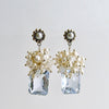 Emerald Cut Sky Blue Topaz Seed Pearl Rainbow Moonstone Cluster Earrings - Diana VI Earrings