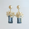 London Blue Topaz Seed Pearls Moonstone Cluster Earrings - Dione IX Earrings