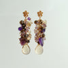 Champagne Citrine Carved Amethyst Leaves Cluster Earrings - Fleur X Earrings