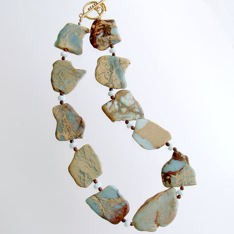 Snakeskin Jasper Amazonite Fossil Coral Necklace - Jessa IV Necklace