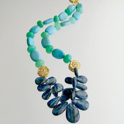 Kyanite Turquoise & Chrysoprase Statement Necklace - Lala II Necklace