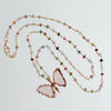 Pink Tourmaline Butterfly Pendant Tourmaline Beaded Chain - Le Papillon XXIV Necklace