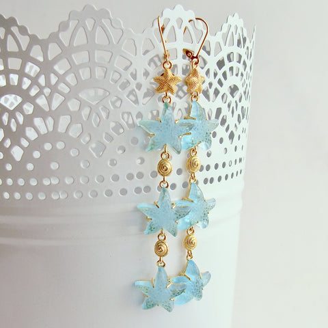Aqua Venetian Glass Shellfish Long Earrings- Meribella Duster Earrings