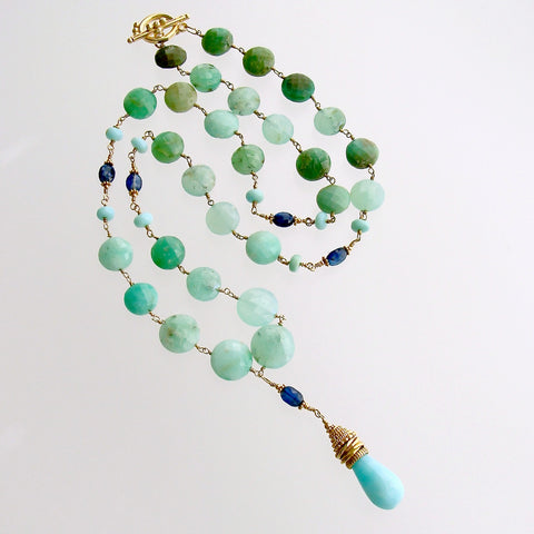 Chrysoprase Coins Peruvian Blue Opal Kyanite Necklace - Molly II Necklace