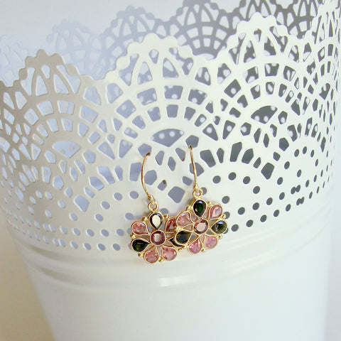 Pink/Green Tourmaline Flower Dangle Earrings - Pandora II Earrings