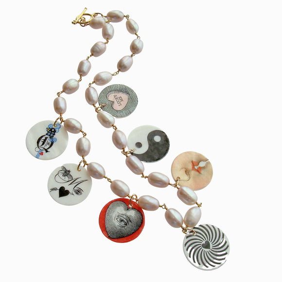 Natural Pink Cultured Pearls & Victorian MOP Love Tokens - Por Toi, Mon Amour (For You, My Love)