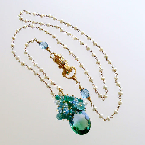 Blue Green Ametrine London Blue Topaz Green Onyx Hand Clasp Cluster Necklace - Bella Cluster Necklace