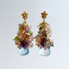 Blue/Pink Topaz, Amethyst, Lemon/Cherry Quartz, Peridot, Iolite Cluster Earrings - Fleur VII Earrings