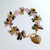 Watermelon Tourmaline Slices Tourmaline Cluster Padlock Heart Bracelet - Clarissa IV Bracelet