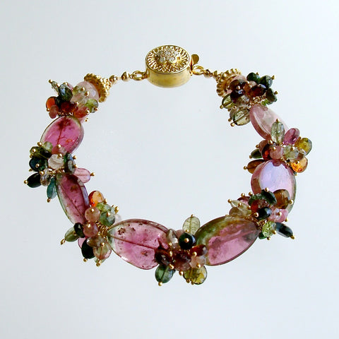 Watermelon Tourmaline Slices Tourmaline Cluster Bracelet - Clarissa VI Bracelet