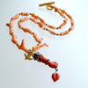 Coral Branch Necklace Removable Hand and Heart Coral Lampwork Figa Pendant - Cordelia Necklace