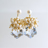 Shield Cut Sky Blue Topaz Seed Pearl Cluster Earrings - Diana V Earrings