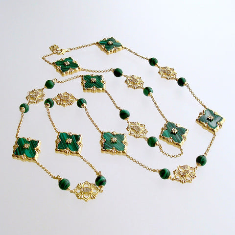 Malachite CZ  Stations Layering Necklace - Fiona II Necklace
