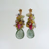 Moss Aquamarine, Pink Topaz, Pink Zircon, Amethyst, Peridot, Iolite Cluster Earrings - Fleur V Earrings