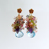 Blue/Pink Topaz, Amethyst, Lemon/Cherry Quartz, Peridot, Iolite Cluster Earrings - Fleur IV Earrings