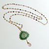 Green Tourmaline Slice With Hand Linked Tourmaline Chain - Laurel Pendant Necklace