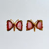 Le Papillon Post Earrings - Watermelon Tourmaline Butterfly Slices