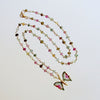 18K Gold Watermelon Tourmaline Butterfly Pendant Tourmaline Beaded Chain - Le Papillon XXII Necklace
