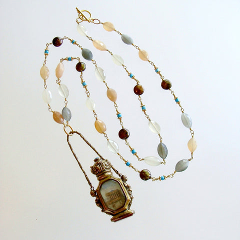 Multi-Colored Moonstone Palais Royal Grand Tour Scent Bottle With Seal - Luna Necklace