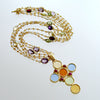 Triple Strand Citrine Venetian Glass Intaglio Cross Pendant Necklace - Maura II Stations Necklace