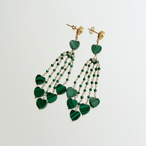Malachite Hearts Duster Tassel Earrings -  Monique Duster Earrings