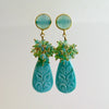 Carved Turquoise Aqua Blue Opal Cluster Earrings - Trisha Earrings