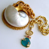 #4 Meribella Necklace - Cast Intaglio Teal Venetian Glass Shell