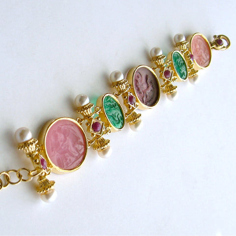 #2 Castelsardo Intaglio Bracelet - Venetian Glass Intaglios Pearls Rubies