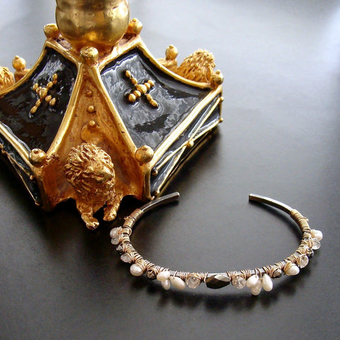 #2 Maddie Stacking Bracelet - Pyrite Rock Crystal Pearls Mixed Metals