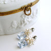 Emerald Cut Sky Blue Topaz Seed Pearl Rainbow Moonstone Cluster Earrings - Diana VI Earrings