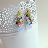 Blue Chalcedony Carved Pk Sapphire Leaves Cluster Earrings - Fleur XI Earrings