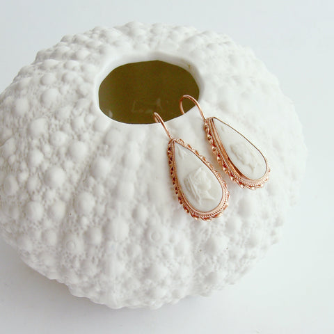 Lava Stone Intaglio/Cameo Earrings Rose Gold Vermeil - Gaeta Earrings