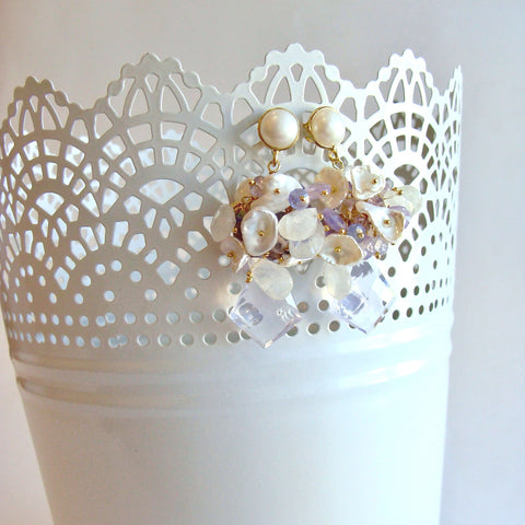 Scorolite Kite Cut Earrings Tanzanite Moonstone Amethyst Keshi Pearls Clusters - Isabelle Earrings