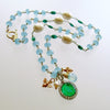 Napoleonic Bee Venetian Glass Intaglio Pendant Aqua Chalcedony Emerald Pearl Necklace - Peu d’Abelle IV Necklace