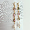 12 Days of Christmas - Watermelon Tourmaline Slices Flameball Pearl Post Duster Earrings - Anastasia II - III Earrings