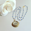 Kyanite With Georgian Crown & MOP Vinaigrette Locket - Azora Necklace