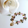 Watermelon Tourmaline Slices Tourmaline Cluster Padlock Heart Bracelet - Clarissa IV Bracelet