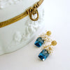 London Blue Topaz Seed Pearls Moonstone Cluster Earrings - Dione VIII Earrings