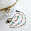 Sleeping Beauty Turquoise Pink Sapphire Pearl Rubies Georgian Porcelain Mourning Locket Necklace - Emiline Necklace