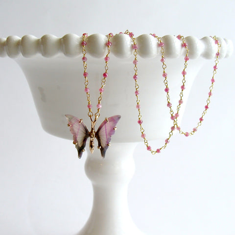 Pink Agate Butterfly Necklace - Papillon XIX Necklace