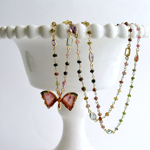 Pink Green Watermelon Tourmaline Butterfly Necklace - Papillon XX Necklace