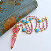 Venetian Glass Medusa Intaglio Cameo Pink Sapphire Turquoise Quatrefoil Necklace - Medusa Urn Necklace