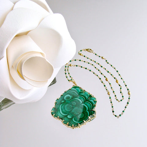 Malachite Pendant Satellite Malachite Chain Necklace - Melia Necklace