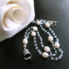 Aquamarine Pearl Sterling Silver “MOM” Heart Bell Pendant Necklace - “Mom” Bell Necklace